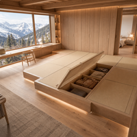 Lit plateforme Tatami en chêne biologique alpin suisse sur mesure avec armoire intégrée pour villa de montagne