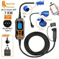 Chargeur de voiture électrique Feyree 7KW Type 2 avec prise WIFI, application intelligente, phase 1, 32A, avec prise CEE 3 broches, câbles de charge 32A