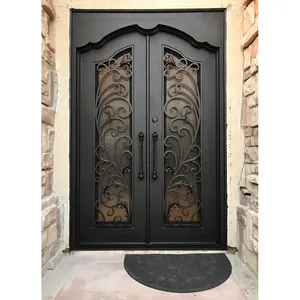 Factory supplier french style main entrance doors front entry wrought iron door with smart lock double iron door for house