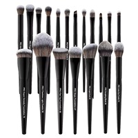 Ensemble de 19/30 pinceaux de maquillage de luxe en poils synthétiques noirs avec manche en bois, pinceau plat pour estomper, anticernes, fond de teint, fard à paupières