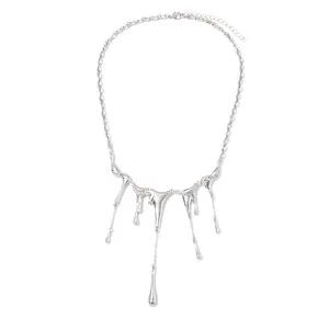 Komi luxe Cool irrégulier liquide métal brin en strass cristal pendentif colliers chaîne en métal goutte d'eau collier pour fille