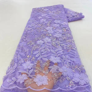 New Beautiful Classical African Sequins Handmade Tecidos para Vestir Fazendo Tule Design Vestido Tecido - Product Image 3