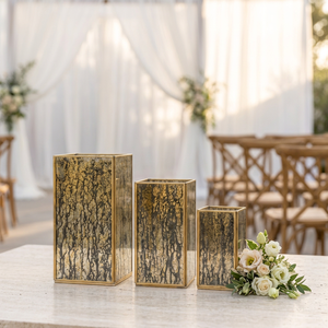 Wholesale Brass Framed Mercury Glass <b>Hurricane</b> Candle Holders in Different sizes for Weddings Decorations - Product Image 2