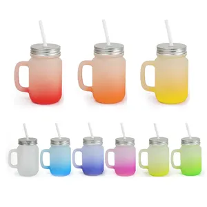 Usa Warehouse Sublimation Mug bicchiere in vetro colore sfumato barattolo di muratore smerigliato con manico