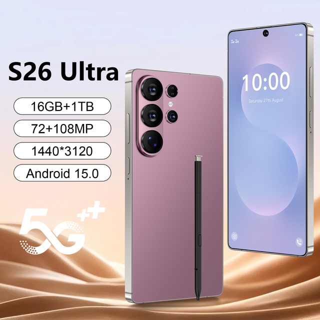 New Arriving S26Ultra 5g Smartphone Android15 Telephone 16GB+1TB Dual SIM HD  Deca Core French Spanish English
