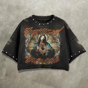 Camisetas de Manga Corta para Hombre XJYD, Personalizadas con Pedrería, Corte Recto, Estilo Hip Hop, Sin Mangas, Estampado Gráfico, Lavado Ácido, Estilo Urbano - Product Image 1