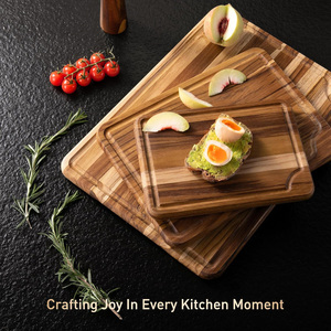 Ensemble de 3 planches à découper en bois de teck avec support pour la cuisine, non toxique, antidérapant, <span class=keywords><strong>planche</strong></span> à découper en bois pour servir des charcuteries, à placer sur l'évier - Product Image 3