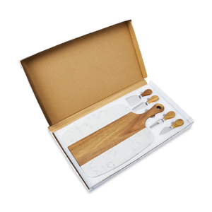 Tabla de Quesos de Madera de Acacia y Mármol, Tabla para Cortar Charcutería con 4 Cuchillos para Servir, Tabla de Cortar Rectangular - Product Image 3