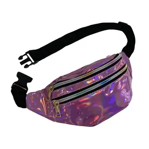 Sac banane holographique étanche personnalisable en usine sac de taille sac à fermeture éclair supérieure Laser sac banane Hip Hop en PVC