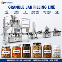 Machine de remplissage de granulés en bouteilles à 10 têtes avec peseuse, scelleuse de film anti-déversement à entonnoir, et capsuleuse à couple élevé pour bonbons gélifiés à haute vitesse (60 Bpm)