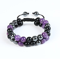 Oeil de tigre améthyste hématite Bracelet en pierre naturelle Double tissé à la main Bracelet en corde hommes et femmes cadeau bijoux