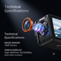 Caméra d'action 4K 60fps avec deux écrans couleur, capteur d'image 12MP, Wifi, étanche, caméra de sport avec fonction anti-vibration