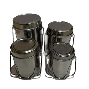 4-teiliges Edelstahl-Tiffin-Lunchbox-<span class=keywords><strong>Set</strong></span> mit Griff, runder Lebensmittelbehälter mit Metalldeckel, Gewürzdose für Küche und Reisen - Product Image 1