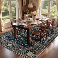 Tapis Bohème Floral Anti-Taches Bleu Grand Format Lavable Antidérapant pour Chambre, Salle à Manger, Bureau, Décoration Intérieure