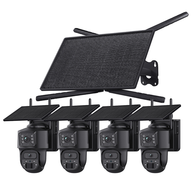 4G Solar Router 4 Channel PTZ Solar Wifi Kits One Set Network WiFi 3K Dual Lens Dual View Human Detection CCTV IP Solar Camera