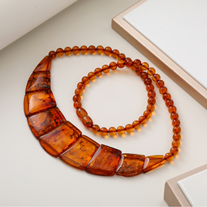 Collar Religioso de Ámbar Báltico Natural Naranja Atardecer de 17g y 45cm con Cuentas Planas Elásticas Tipo Rondelle y Cuerda Decorativa, Ideal para Regalo - Product Image 3