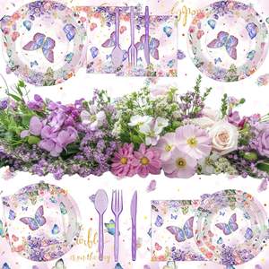 Vajilla con tema de hada mariposa, juegos de decoración para fiestas, suministros de cumpleaños, platos, banderas, servilletas, decoraciones para fiestas de niños - Product Image 3
