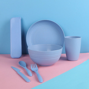 Juego de cubiertos transfronterizo de paja de trigo: tazón, taza, plato, cuchillo, tenedor, cuchara, plato familiar, plato para restos, instantáneo - Product Image 5