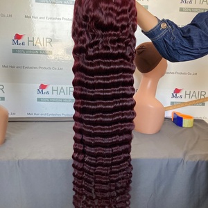 Pelucas Populares con Cierre 99J en Color Rojo, Pelucas de Encaje Transparente 99J con Ondas Profundas, Pelucas con Cierre 5x5 de Cabello Teñido - Product Image 4