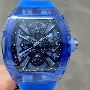 Elegante Reloj de Hombre con Caja Transparente de Cristal Azul Claro, Correa de Goma de Alta Calidad, Manecillas Luminosas y Resistente al Agua - Product Image 1