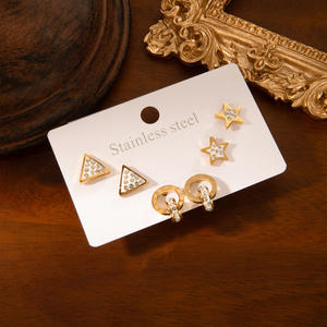 Boucles <span class=keywords><strong>d</strong></span>'oreilles géométriques en <span class=keywords><strong>trois</strong></span> parties, modèle E0949-E0957, design floral en chiffres romains, kevlar, pierre naturelle, électroplaqué - Product Image 6