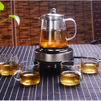 Service à thé classique en verre avec filtre, théière en borosilicate haute résistance, corps droit, bec en acier, résistant à la chaleur, 1L