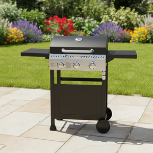 Barbecue a Gas Propano a 3 Bruciatori, Griglie di Cottura Moderne in Ferro Smaltato Antiaderente, Spegnimento Automatico, Tavolino Laterale Pieghevole, Cestello Sospeso - Product Image 4