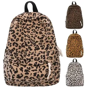 Large capacity corduroy <b>leopard</b> <b>print</b> youth <b>backpack</b> for women's school leisure travel bag - Product Image 3