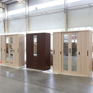 Sencillo 3 Puertas 2 Cajones Espejo Diseño Woodgrain Almirah Paños Almacenamiento Armario Acero Metal Madera Armario Dormitorio Proveedor - Product Image 4