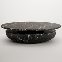 Table basse en marbre brillant, plateau rond flottant, structure en forme de bol, table basse en pierre artisanale, maison de rêve