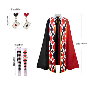 Set Mantello Regina di Picche con Cuori, Calze e Orecchini per Halloween, Costume da Re LP1385 in Poliestere per Uomo Adulto - Product Image 2