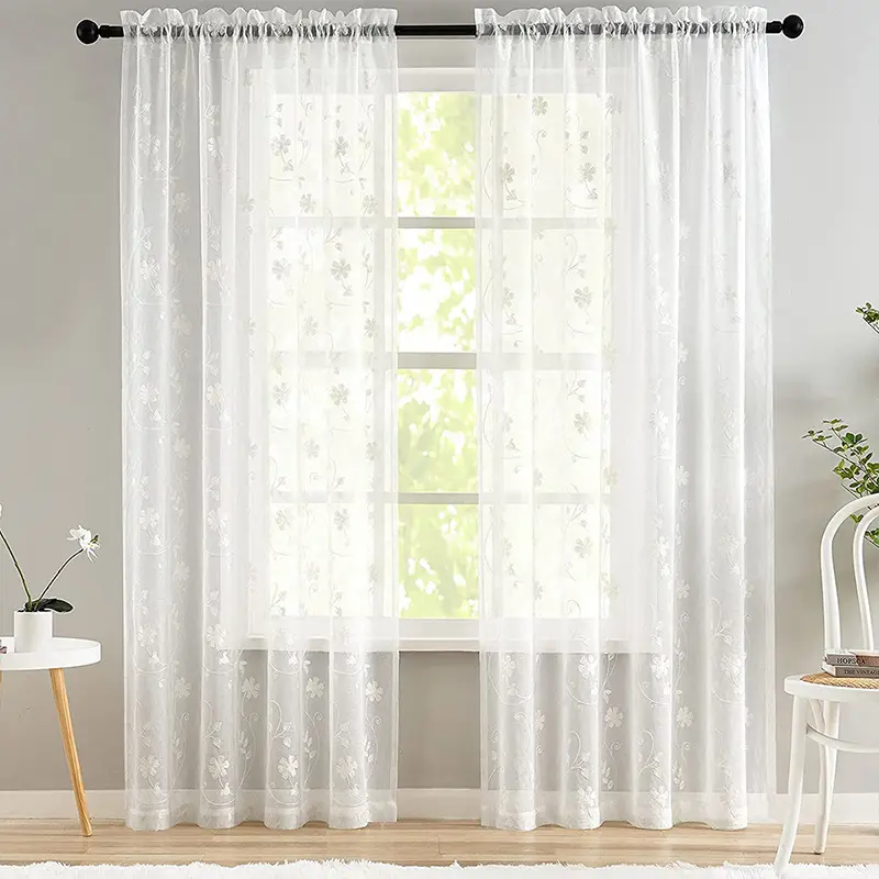 Decorative Window Curtain Flower Vine Embroidery Home Decor Super Quality Living Room Half Shade White Sheer Curtain