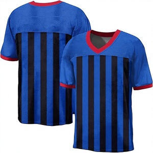 Camiseta de Fútbol Personalizada para Hombre, Azul y Negra a Rayas, Cuello en V, Manga Corta, Sublimada, Transpirable, Malla 100% Poliéster, Corte Regular - Product Image 1