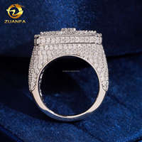 Bague Homme Style Hip Hop Entièrement Sertie de Micro-Pavés en Or Blanc Plaqué, Moissanite et Diamant Rond en Argent Sterling 925