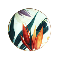 Service de vaisselle en céramique, vaisselle avec bordure dorée et feuilles vertes, assiette, livraison gratuite