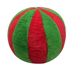 Xmas Gift Teddy Fleece Ball Shaped Red & White Christmas <b>Throw</b> Pillows Decorative Peppermint Pillow - Product Image 1