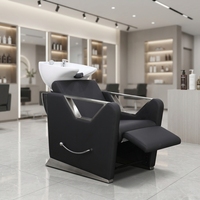 Fauteuil de lavage moderne pour salon, direct usine, avec bac en céramique, en cuir PU, station de lavage réglable, écologique et personnalisable