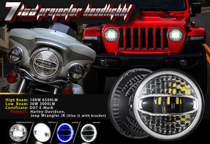 Phare LED universel de 7 pouces pour <span class=keywords><strong>Jeep</strong></span> <span class=keywords><strong>Wrangler</strong></span> TJ <span class=keywords><strong>2</strong></span> <span class=keywords><strong>portes</strong></span> 1997-2006, phare rond de 7 pouces à faisceau haut/bas, anneau halo <span class=keywords><strong>blanc</strong></span>/bleu, <span class=keywords><strong>2</strong></span> pièces - Product Image 2