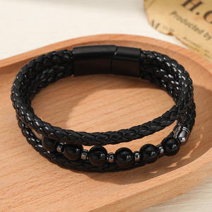 Fashion High Quality Multi-layer Leather Rope Stainless Steel Buckle <b>Bracelet</b> Stone <b>Beaded</b> <b>Bracelet</b> for <b>Men</b> and Women - Product Image 4