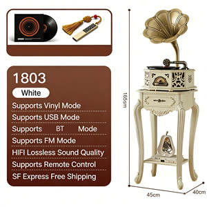 Tocadiscos vintage de pie, directo de fábrica, todo en uno, 3 velocidades, con Bluetooth, USB, FM, gramófono, decoración para el hogar, de madera. - Product Image 5