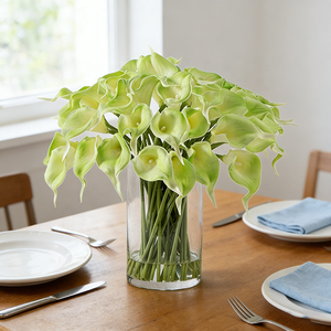 Decoración Duradera para Sala de Estar, 50 Piezas de Ramo de <span class=keywords><strong>Flores</strong></span> <span class=keywords><strong>Artificiales</strong></span> de Lirio de Cala Verde Claro Realista <span class=keywords><strong>con</strong></span> Florero de Vidrio - Product Image 6