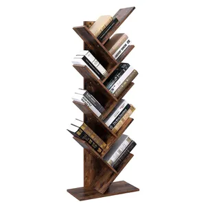 Costom Modern Houten Boekenrek, Vloer Staande Boekenplank Gebogen Boom Boekenkast Boom Boekenplank