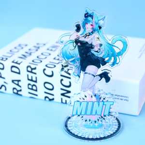 อะคริลิคตัวละครอนิเมะแมวสาว OEM ODM แบบตั้งโต๊ะ สีมิ้นท์ ฟิกเกอร์จิ๋ว นีโคมิมิ ของสะสม ตกแต่งโต๊ะทำงาน ตกแต่งห้องสวยงาม สไตล์อีฟ - Product Image 2
