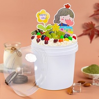 Seau à glace rond en plastique de qualité alimentaire personnalisé en gros avec poignée et couvercles, transparent blanc, écologique, pour la crème glacée, les desserts et l'eau