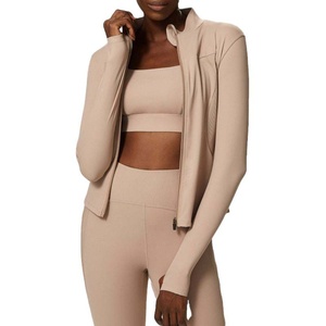 Manteau long zippé de grande taille pour femmes, couleur unie, vêtements de sport, col montant, veste de sport de yoga pour femmes - Product Image 1