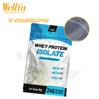 Sachet en aluminium sur mesure de qualité alimentaire pour suppléments, 1 kg, pour poudre d'isolat de protéines de lactosérum, emballage à fond plat avec fermeture éclair