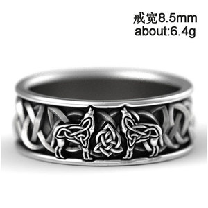 Huitan Fashion Two Wolves Vintage geschnitzte Ringe Rock Hip-Hop Webring für Frauen Männer Zubehör Zierliche Band <span class=keywords><strong>Ring</strong></span> - Product Image 4