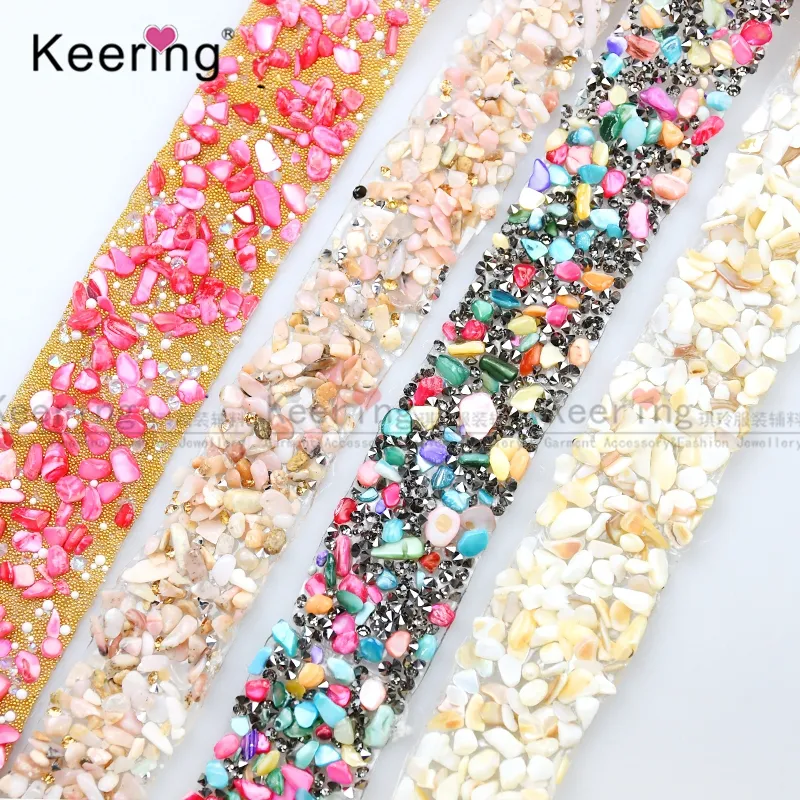 Newest resin stone applique on iron rhinestone applique trimming tape hotfix trim for garments WRPB-159
