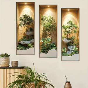 Papier peint décoratif transfrontalier, simulation de plantes vertes en pot 3D, <span class=keywords><strong>triptyque</strong></span>, autocollant mural, décoration intérieure, auto-adhésif - Product Image 4