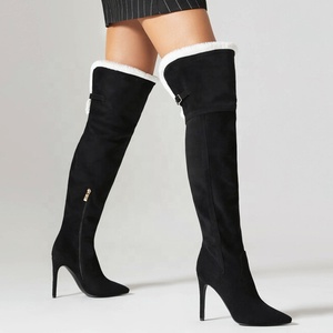 Large Size 48 Top Fur Over Knee High <b>Boots</b> Women's Stiletto Suede Long Booties Winter Thin Heels Warm Wide Leg Fit - Product Image 5